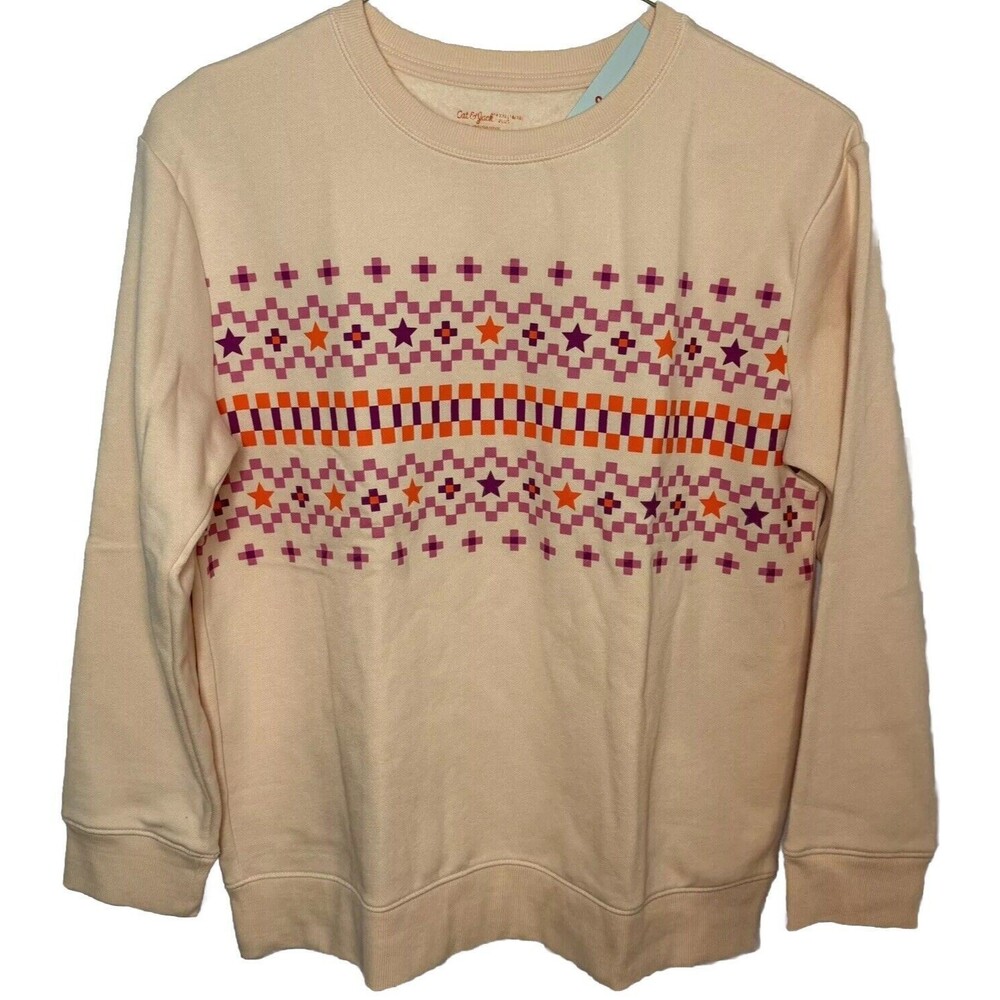 Cat & Jack Girls Peach Fair Isle Long Sleeve Sweatshirt Plus Size XXL 16/18 NEW!
